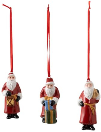 Villeroy & Boch - Nostalgic Ornaments Ornements Père Noël, 3 pièces, Ensemble de suspensions décoratives en Porcelaine Dure, Multicolore, 8 x 3,5 cm 14-8331-6687 Blanc