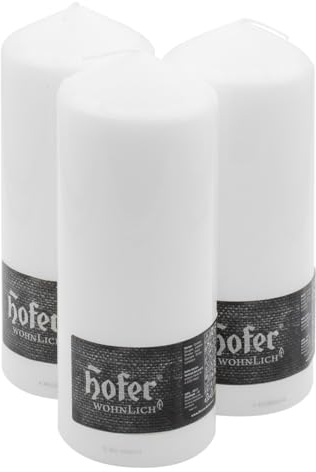 Hofer Velas Pilar - Juego De 3 Velas - 80 X 200 Mm - Color Blanco - Tiempo de Combustión: 80 Horas - No Gotear, No Humo, No Perfumadas - Paquet De 3 Unidades - Calidad EU
