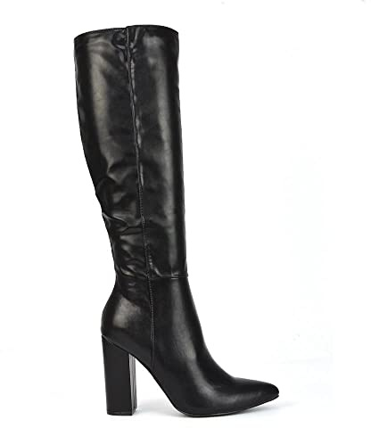 ESSEX GLAM Womens Pointed Toe Block Heel Knee High Boots Ladies Synthetic Embossed Party Size 3-8