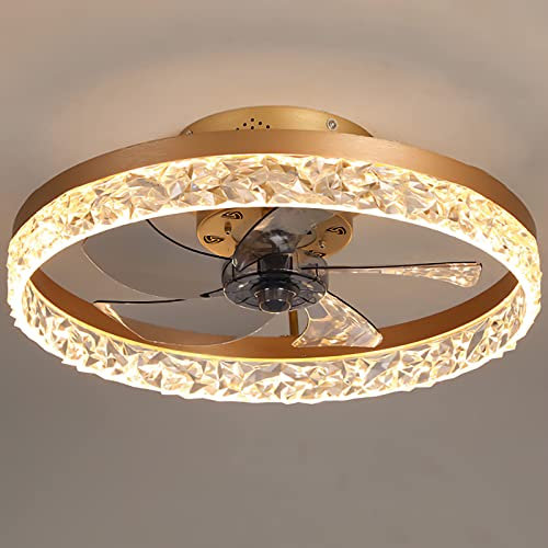 JDALX Ceiling Fans with Lights and Remote APP Control DC Reversible Crystal Ceiling Fan Chandelier Silent Dimmable Ceiling Fan with Led Lamp Winter Summer Mode for Bedroom Living Room-Gold