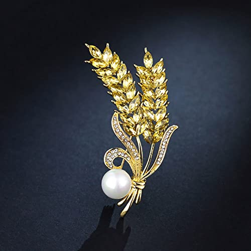 Carufin Frauen Kristall Hochzeit Party Brosche Gold Ohr Weizen Brosche Premium Sparkling Strass Zubehör Kleidung Handwerk