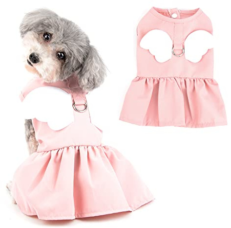 Ranphy Angel Wings Welpen Kleider für kleine Hunde Mädchen Haustier Kleidung mit D-Ring Hundebekleidung Bequemes Sommer Shirt Rock Chihuahua Yorkie Katzen Outfits,Rosa,XS
