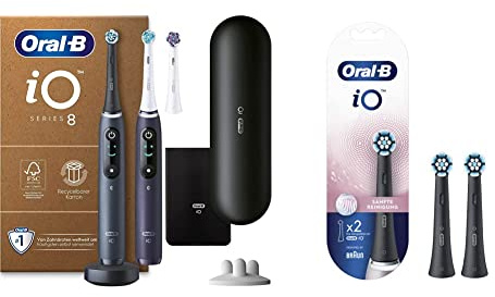 Oral-B iO Series 8 Plus Edition Elektrische Zahnbürste/Electric Toothbrush & iO Sanfte Reinigung Aufsteckbürsten für elektrische Zahnbürste, 2 Stück