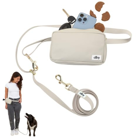 Hands Free Dog Leash with Treat Pouch – Waterproof Cross Body & Waist Leash for Dog Walking and Training with Poop Bag Holder - Cute Walking Accessories for Medium and Large