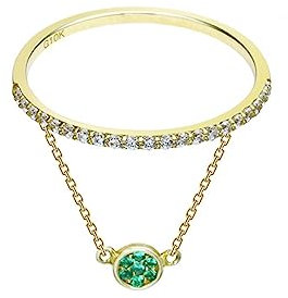 AMDXD 14K Gelbgold Ring für Damen, Anhänger Kette Trauringe mit Moissanit Rund, Au 585 Bandringe Eheringe Turmalin Echt Goldschmuck, Gold, Gr.48