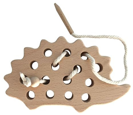 NoriKids Fädelspiel aus Holz – Motorikspielzeug zum Fädeln – schult Feinmotorik & Konzentration – Lernspiel für Kinder – Motiv Igel – Montessori Spielzeug 2 Jahre