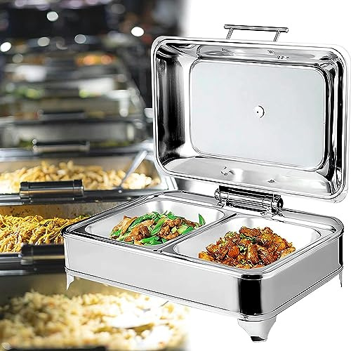 Chafing Dish Electrico, Calentador de Buffet Acero Inoxidable, Calentador de Alimentos Comercial con Tapa Visible para Buffet y Fiesta, Temperatura Regulable (0-85℃)