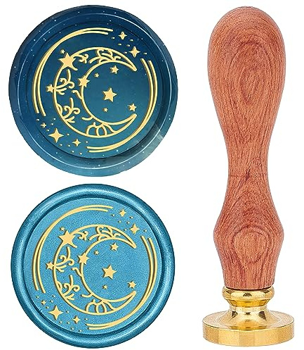 craspire Mondwachs-Siegelstempel, Siegelwachsstempel, Stern, 25 mm, Retro-Palisandergriff, Abnehmbarer Messingkopf Für Hochzeitseinladungen, Umschläge, Halloween, Weihnachten, Erntedankfest