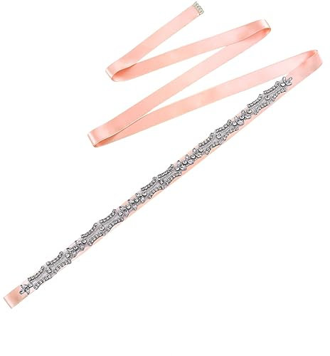 Pulcykp Glitzernder Hochzeits-Gürtel, Strass, Brautkleider, Schärpe, Damenkleid, handgefertigter Perlengürtel, Band in Antik-Rosa, One size