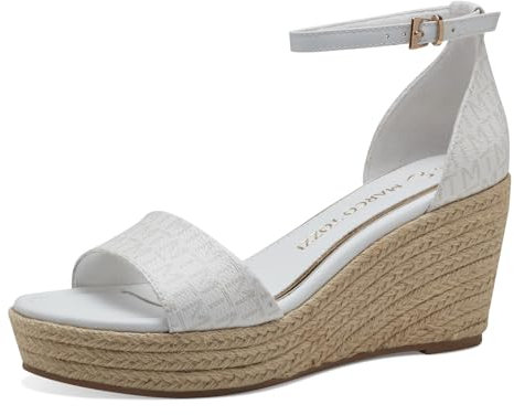 MARCO TOZZI Damen Sandalen mit Keilabsatz mit Verstellbarem Riemen Sommer, Weiß (White Comb), 40 EU