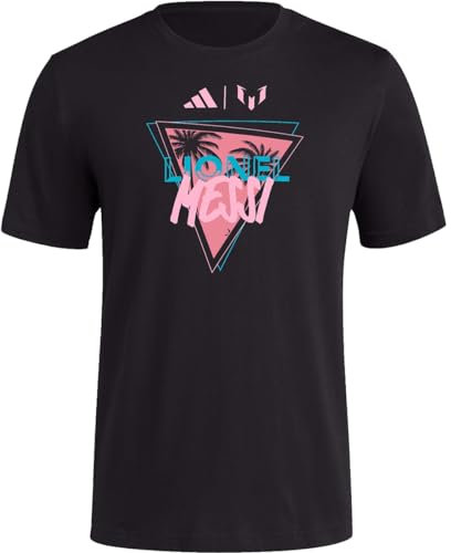 adidas Camiseta de fútbol Messi X Miami Palm Tree para hombre, muestra tu devoción a Messi y Miami con estilo con esta elegante camiseta, Negro -, X-Large