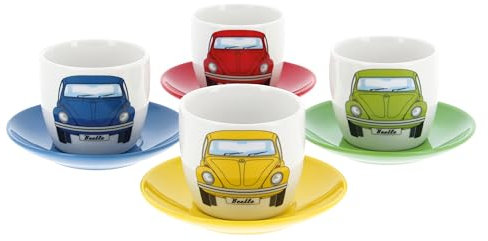 BRISA VW Collection - Volkswagen Ensemble tasse à espresso, café, thé et cappuccino (Coccinelle Avant/4 Couleurs/4 Tasses)