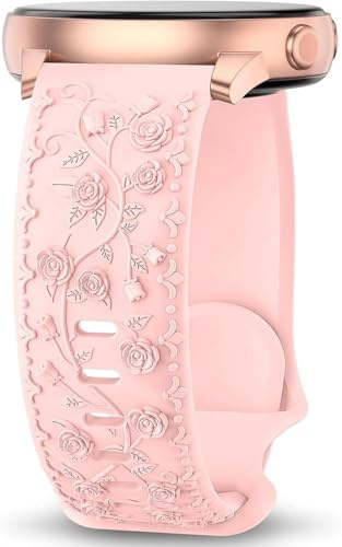 Unbeinst Floral Engraved Band Compatible with Samsung Galaxy Watch 7 6 5 4 Strap 40mm 44mm, 5 Pro 45mm, 6 4 42mm 46mm 43mm, Galaxy Active 2, 20mm Soft Silicone Replacement Sport Straps for Women