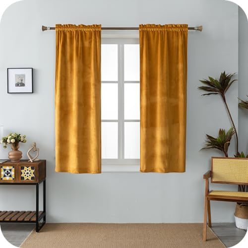 GIRASOLE HOME Coppia Tende Adelaide Morbide Oscuranti Termiche in Velluto 2 Pannelli da 55x150cm con Tasca, Ambra