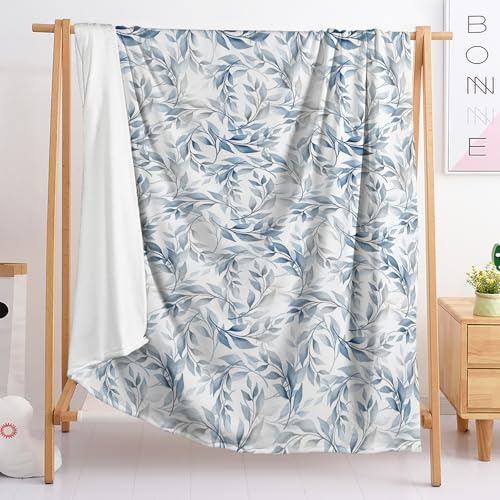Manta Blue Leaves Cubre Sofa Mantas para Cama De Franela,Cobijas De Invierno Extra Suave,Manta Polar,Mantas para Sofa,Plaid Sofa（150X200Cm）