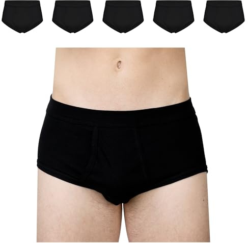 SES Herren Unterhosen Feinripp 5er Pack mit Eingriff L schwarz - 100% Baumwolle, Kochfest bis 95°C - Atmungsaktiv & Hautfreundlich - Unterhosen für Männer mit weichem Bund