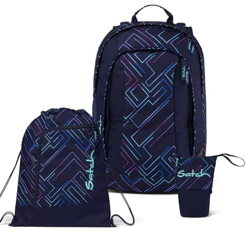 Satch Air Light Edition Schulrucksack Set 3tlg. inkl. Pencil Slider und Sportbeutel (Purple Laser)
