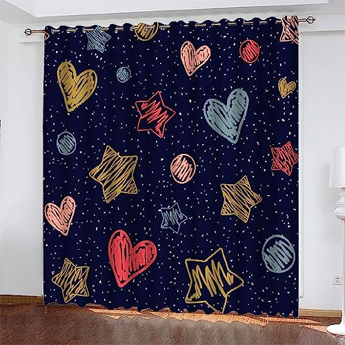 Vorhang, Kinderzimmer, 3D Gelber Roter Stern 2 X 150 X 280 cm Kindervorhänge Mit Ösen, Polyestervorhänge, Wärmeschutzvorhang, Blickdichter Vorhang Mit Ösen, Kindervorhänge Für Wohnzimmer, 4Y2A1C8N8C2