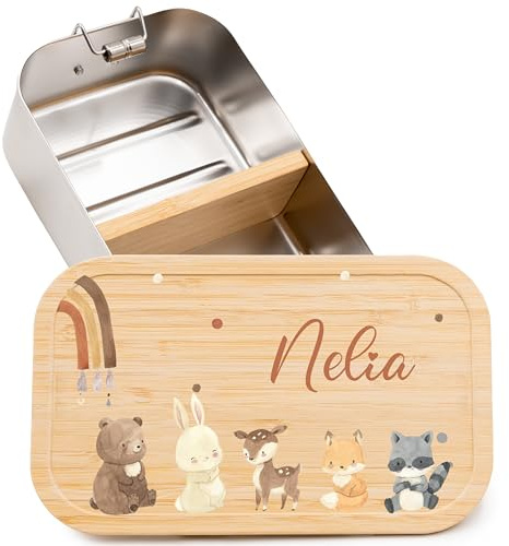 Kidsmood - Brotdose personalisiert mit Namen – Edelstahl Lunchbox mit Fächern für Kindergarten, Schule & Büro mit liebevollem Hase – Geschenk zur Einschulung für Kinder & Mädchen (750ml)