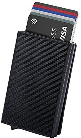 Hision Geldbörse Herren Kartenetui mit RFID Schutz, Slim Wallet Kreditkartenetui Portemonnaie mit Münzfach (Schwarz)