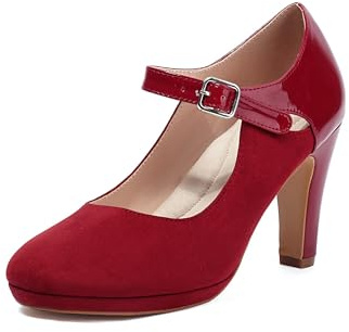 elerhythm Mary Jane Scarpe rétro Décolleté chiuse con tacco per donna - Scarpe Gatsby - In pelle scamosciata - Stile chic e vintage, bordeaux, 40 EU