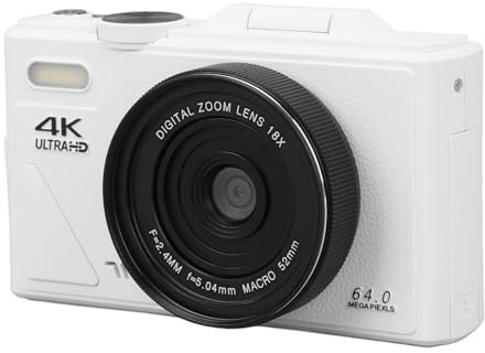 Cámara Digital 4K para Fotografía, Cámara de Vlogging con Enfoque Automático UHD de 64MP con Pantalla Abatible de 3 Pulgadas,Cámara de Viaje Compacta con Zoom de 18X,