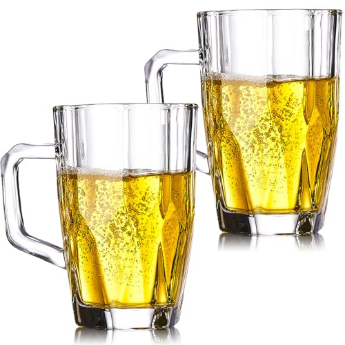 DXQCHDUO 2 Pcs Heavy Large Beer Glasses with Handle - 25 Ounce Glass Beer Steins,Wheat Beer Glasses,Extra Large Reusable Glass Beer Cups,Great for Cocktail, Juice, Beer, Whiskey, Beverage