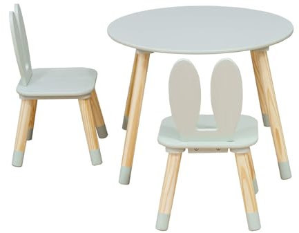 Rebecca Mobili Set Tavolo e 2 Seggiole per Bambini, Tavolo Bimbi con Sedie, Verde Acqua Marrone, MDF Pino, per Cameretta Montessori - Misure: 44 x 60 x 60 cm / 50 x 28 x 25 cm - Art. RE7018