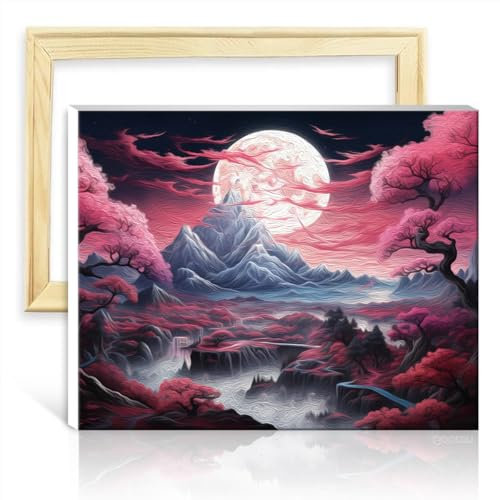 LiHEQING Ölgemälde nach Zahlen-Sets, Ein wunderschöner rosa Wald, Gemälde für Erwachsene, Anfänger-Sets, Heimdekoration, Kunstwerk, Malen für Erwachsene, ohne Rahmen (30 x 40 cm)