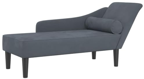 vidaXL Schäslong med dynor mörkgrå sammet, solstol, fåtölj, lounge soffa, schäslongsoffa, stoppad soffa, soffa för sovrum, vardagsrums sittplatser