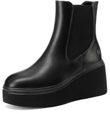QUEEN HELENA Chelsea Platform Stiefeletten mit Keilabsatz Damen X31-129, Schwarz Pu, 39 EU