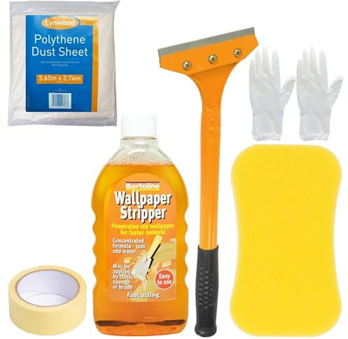 Wallpaper Stripper Set - Bundle with Heavy Duty Wallpaper Remover, Wallpaper Stripper, Large Sponge, Dust Sheet, Masking Tape and Gloves - Suitable for All Types of Wallpaper Removal