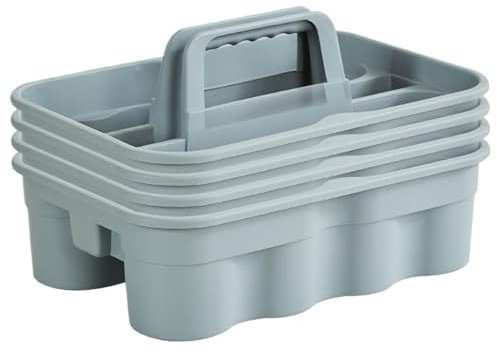 Plastic Caddy with Handle 4PCS Compartment Cleaning Supply Caddy Plastic Cleaning Tote Caddy Portable Cleaning Caddy for Cleaning Supplies Kitchen Bathroom Cleaning Basket Cleaning Supply Caddy Cleani