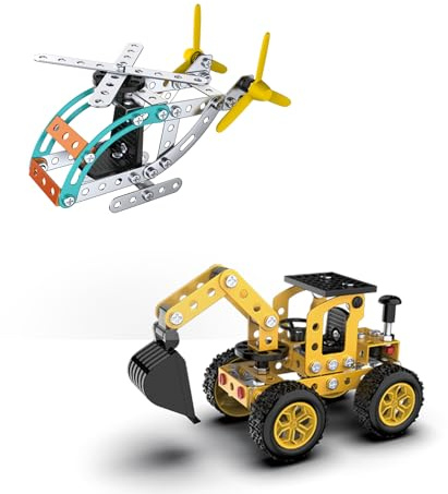 Jixin Xyzhi Building Sets Stem Assembly Toys Metal 3-D Puzzle Excavator and Plane Model Value Bundle: 2 Kits | 1 Box Parent-Child Interaction Construction Sets Gifts for Kids 8-16