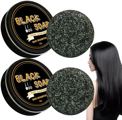 Jabón Negro, Champu Sólido Profesional Detox Purificante Anticaspa, Champú Limpiador Y Reparador, Barra De Champú Jabón Natural Para Reparación Gris Y Oscuridad(50g*2pc) ﻿