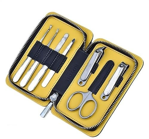 Nagelknipser-Set Nagelset Nagelknipser-Set, Maniküre-Set, 7-teiliges tragbares Maniküre-Set aus Stahl for Männer, professionelles Pediküre-Pflegeset mit schwarzem Lederetui Maniküre-Pediküre-Set