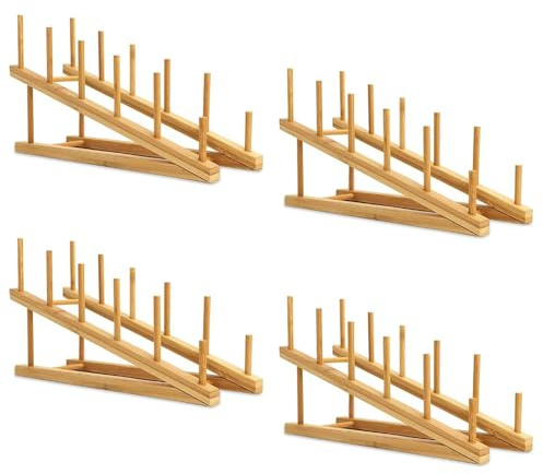SITAKE 4pcs Wooden Dish Rack, Bamboo Plate Rack, Pot Lid Holder, Display Shelf, Dish Drying Rack Kitchen for Cup, Cutting Board, Bowl, Plate,Pot Lid