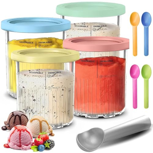 Afenau 4 Piezas Recipientes de Helado para Ninja Creamy Deluxe NC501 NC500, 680ML Contenedor de Helados, Contenedores de Pinta con Tapas, Sin BPA Aptas para Lavavajillas