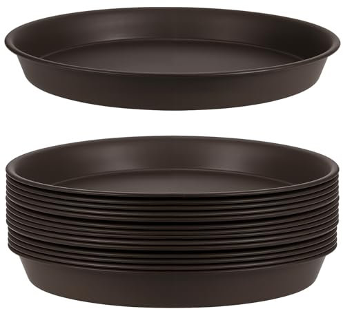 CHUENKUK Lot de 15 soucoupes Rondes en Plastique pour Plantes, Marron, 30 cm, pour Balcon, Jardin, intérieur