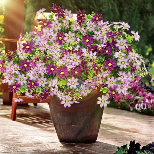 QIHANS Artificial Flowers Outdoor Fake Flower 4 Bundles Faux Silk Daisy | Realistic Faux Plants Flower Bulk UV Resistant for Outside Indoor Porch Patio Window Box Planter Home Decor, Light Purple