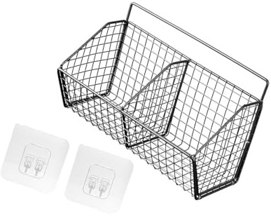 Folpus Hängekorb Obst Etagere, hängende Obstkörbe, Obst Lagerung Etagere, selbstklebend, hängende Lagerung Organisator, Metallgitter Körbe abnehmbar für Küche Bad Schränke, 24 x 15 x 12 cm