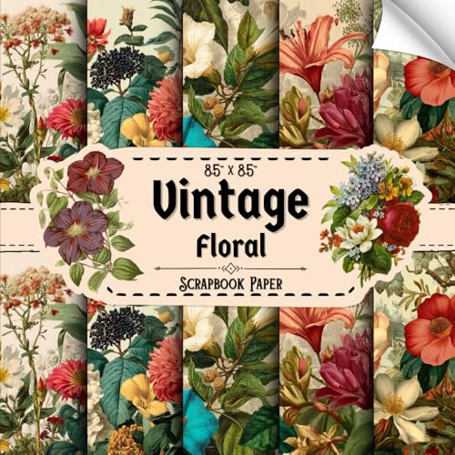 Vintage Floral Scrapbook Paper: 20 Double Sided Sheets, Flowers for Crafting, Origami, Collage, DIY Projects, & More