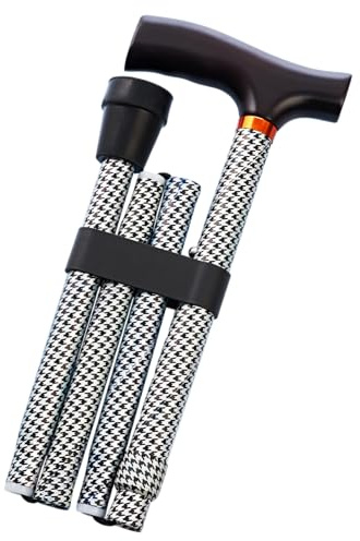 3 PAGEN gångkäpp vikbar – höjd mellan 83–93 cm – svartvita mönster – perfekt för resor – halkfri tack vare gummifot – handstav med ergonomiskt trähandtag – stöd för äldre