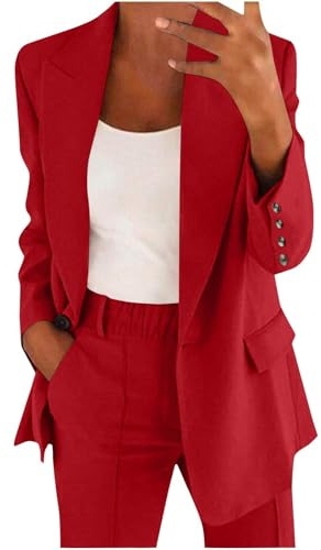 HEONSATI Abito Taglie Forti Donna Abito Ufficio Aperto Davanti Colletto Eleganti Set Due Pezzi Manica Lunga Matrimonio Tuta da Lavoro Blazer E Pantalone Tailleur da Cocktail Business per Sera Party