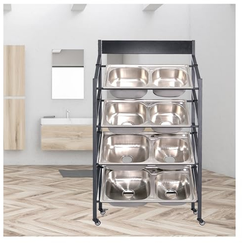 Commercial Washing Hand Basin Display Rack, 4-Layer Movable Kitchen Sink Sample Stand for Supermarkets/Retail Stores, Single Double Slot Sink Storage(4 Tiers L 75cm/29.5in)