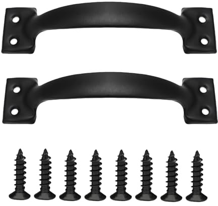 2 Pieces Handles,with 8 Screws, Heavy Duty Pull Handles for Door, Bow-Shaped Sliding Door Handle Easy to Push and Pull for Wooden Gates, Kitchen Cabinet Drawer Closet Furniture & Outdoor Use