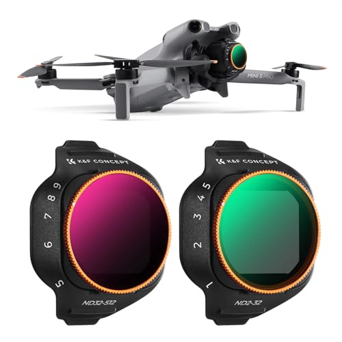 K&F CONCEPT Kit de Filtres ND Variables Compatible avec DJI Mini 5 Pro - 4 Filtres ND2-ND32 (1-5 Stops)/ND32-ND512 (5-9 Stops) Limité VND/CPL/UV, Verre Optique HD Multicouche/Cadre Aluminium | 4 filtres ND2-32/ND32-512, verre optique HD multicouche, cadre aluminium, compatible drone DJI Mini 5 Pro, FD041