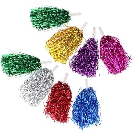 Cabilock 8 Pièces Pompons de Pom-Pom Girl pour Équipe de Cheerleading Accessoires Sportifs Légers et Durables Couleurs Métalliques Mixtes Props de Danse et Support Animation