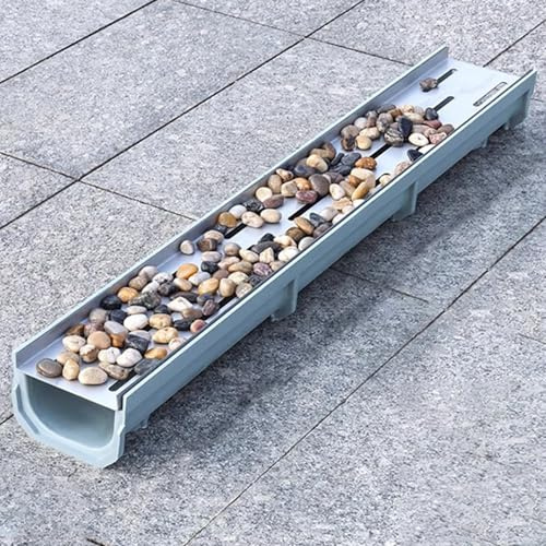Desagüe de resina de rejilla de acero inoxidable, kit de canal de drenaje de perfil poco profundo para jardín, patio, terraza, parque, drenaje decorativo de guijarros (20 x 20 cm)