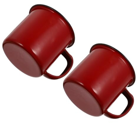 SHINEOFI 2 Pièces Tasse Émaillée en Fer Rouge Vintage, Usage Bureau Maison | Style Rétro Élégant, Résistante aux Chocs Haute Température, Facile à Transporter, Lot de Deux